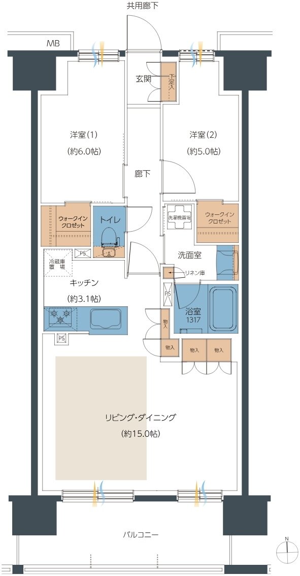 レーベン小松西町INHERIT 間取り D type（2・4・6・8階）