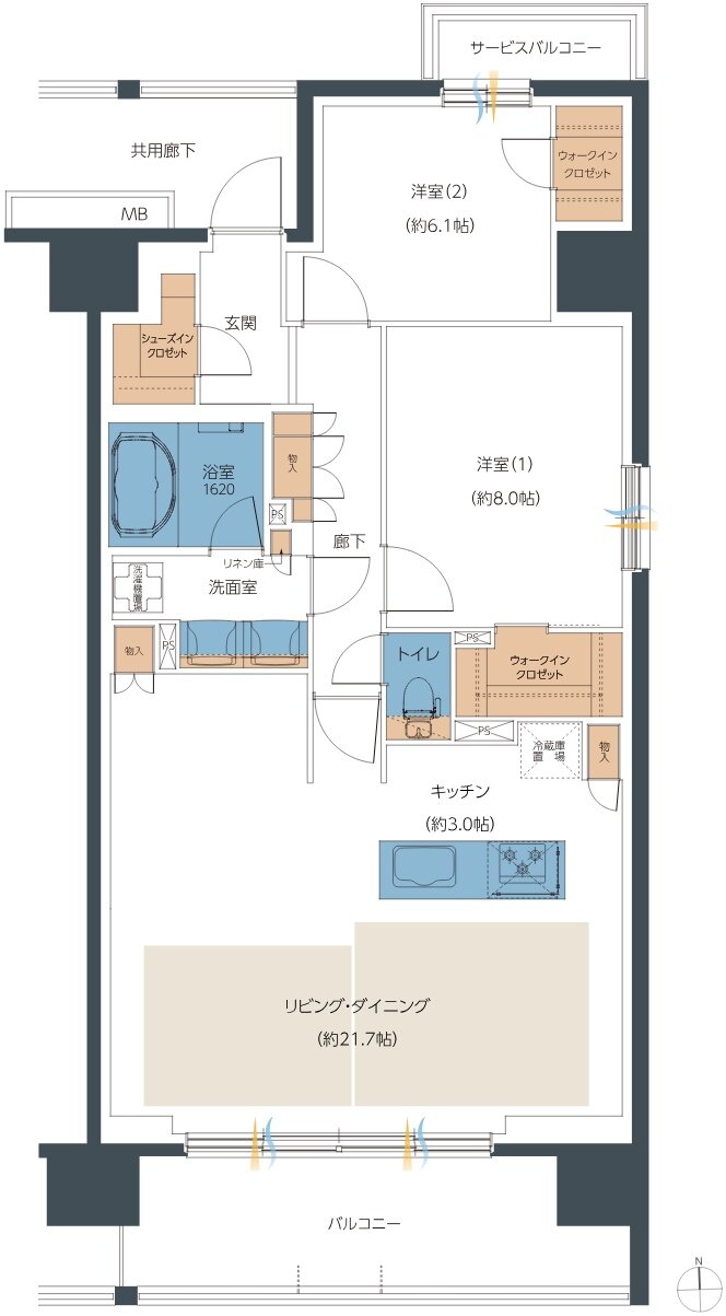 レーベン小松西町INHERIT 間取り G type（6・8階）