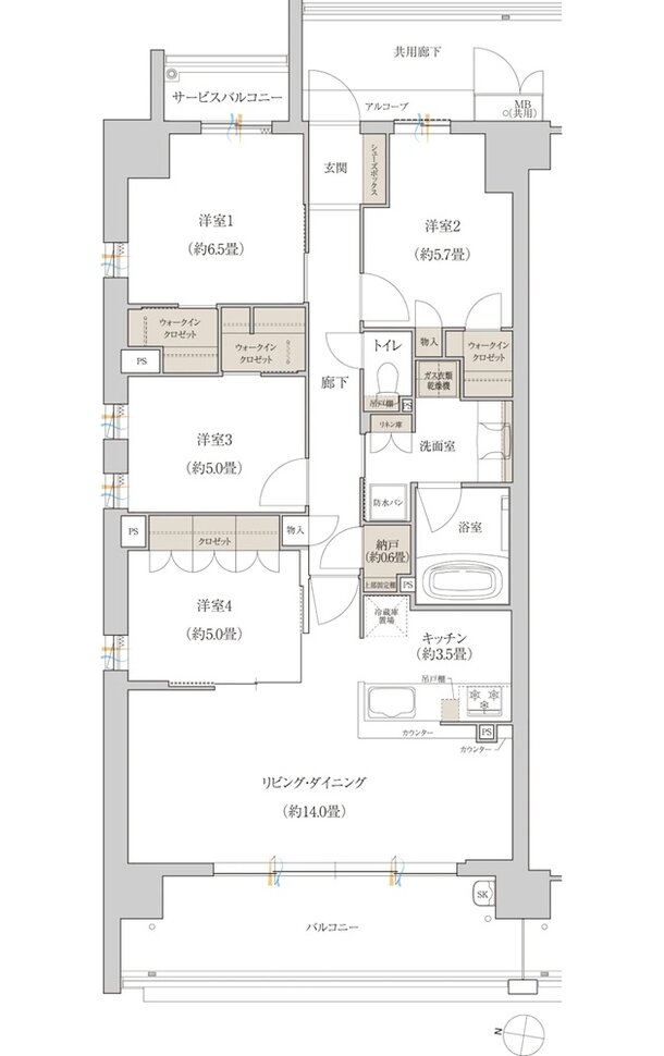 ローレルスクエア長岡京 勝竜寺城公園 間取り W-Aタイプ