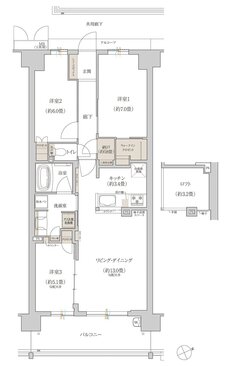 ローレルスクエア長岡京 勝竜寺城公園 間取り E-L1hタイプ