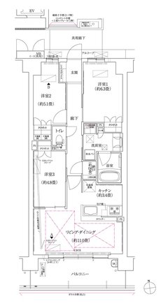 ローレルスクエア長岡京 勝竜寺城公園 間取り N-B1タイプ