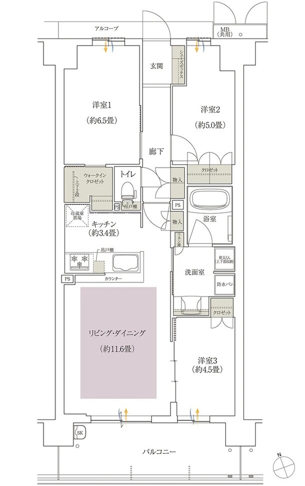 ローレルスクエア長岡京 勝竜寺城公園 間取り N-C2タイプ