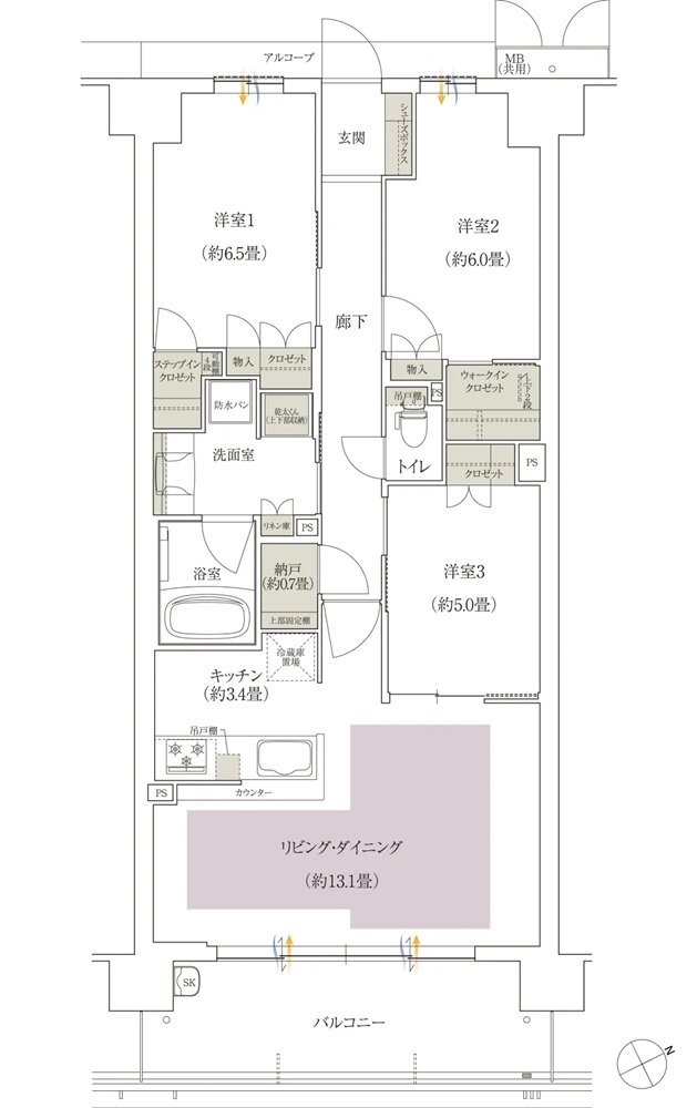ローレルスクエア長岡京 勝竜寺城公園 間取り E-Rタイプ