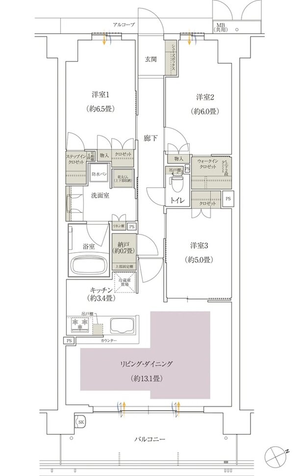 ローレルスクエア長岡京 勝竜寺城公園 間取り E-Rタイプ