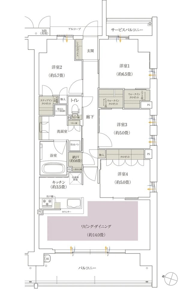 ローレルスクエア長岡京 勝竜寺城公園 間取り W-Hタイプ