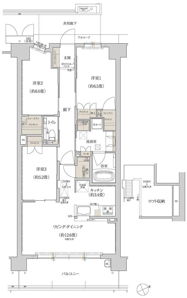 ローレルスクエア長岡京 勝竜寺城公園 間取り E-Qｈタイプ