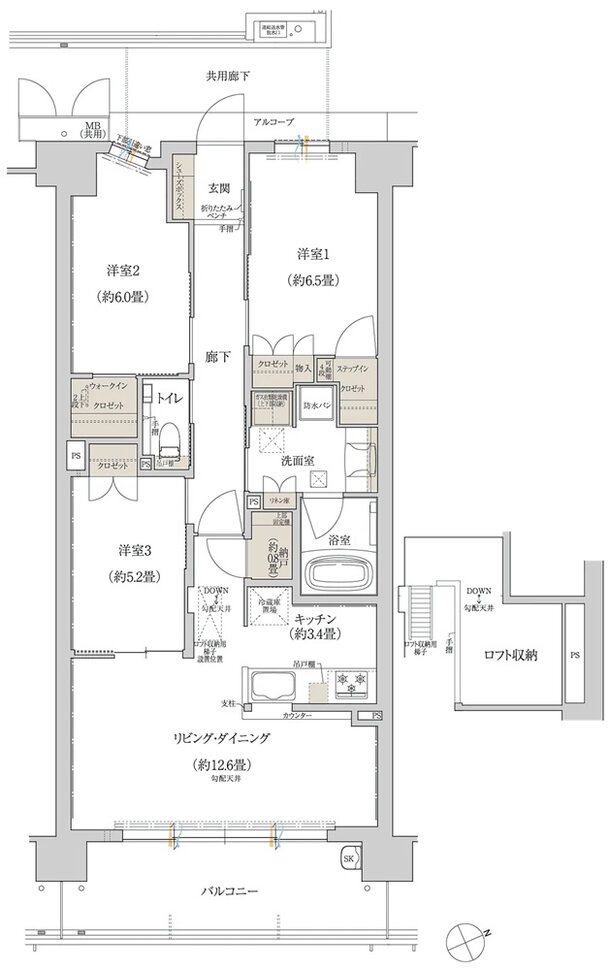 ローレルスクエア長岡京 勝竜寺城公園 間取り E-Qｈタイプ