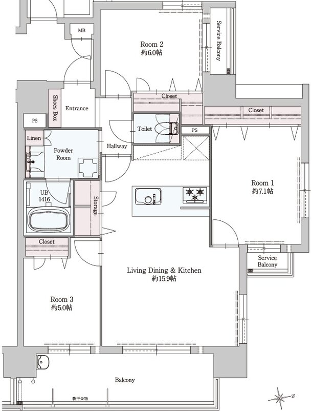 ザ・ブライトン浦上 間取り E type