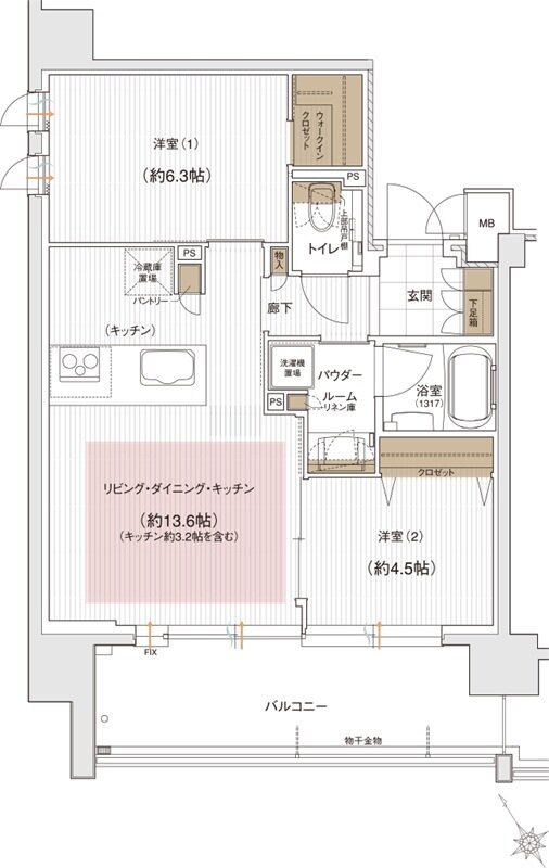 ユニハイム エクシア金沢梅ノ橋 間取り Cタイプ