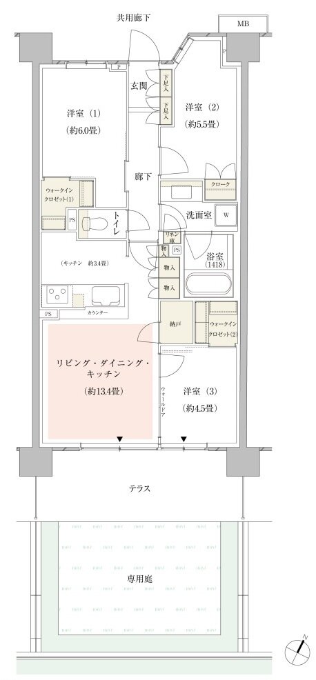 パークホームズ新川崎ザ・ガーデン 間取り 68Hgタイプ