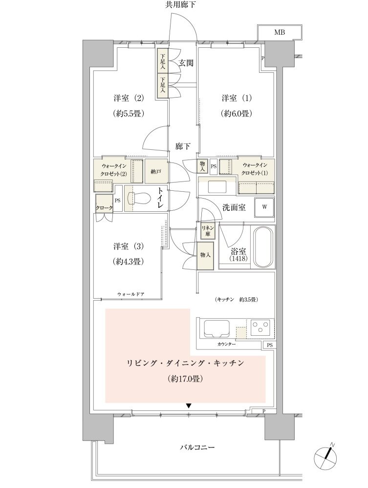 パークホームズ新川崎ザ・ガーデン 間取り 74Fタイプ