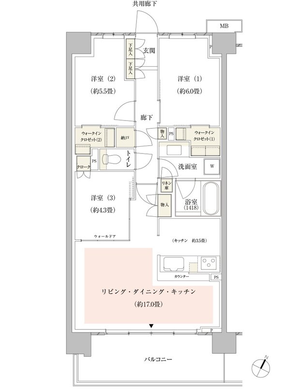 パークホームズ新川崎ザ・ガーデン 間取り 74Fタイプ