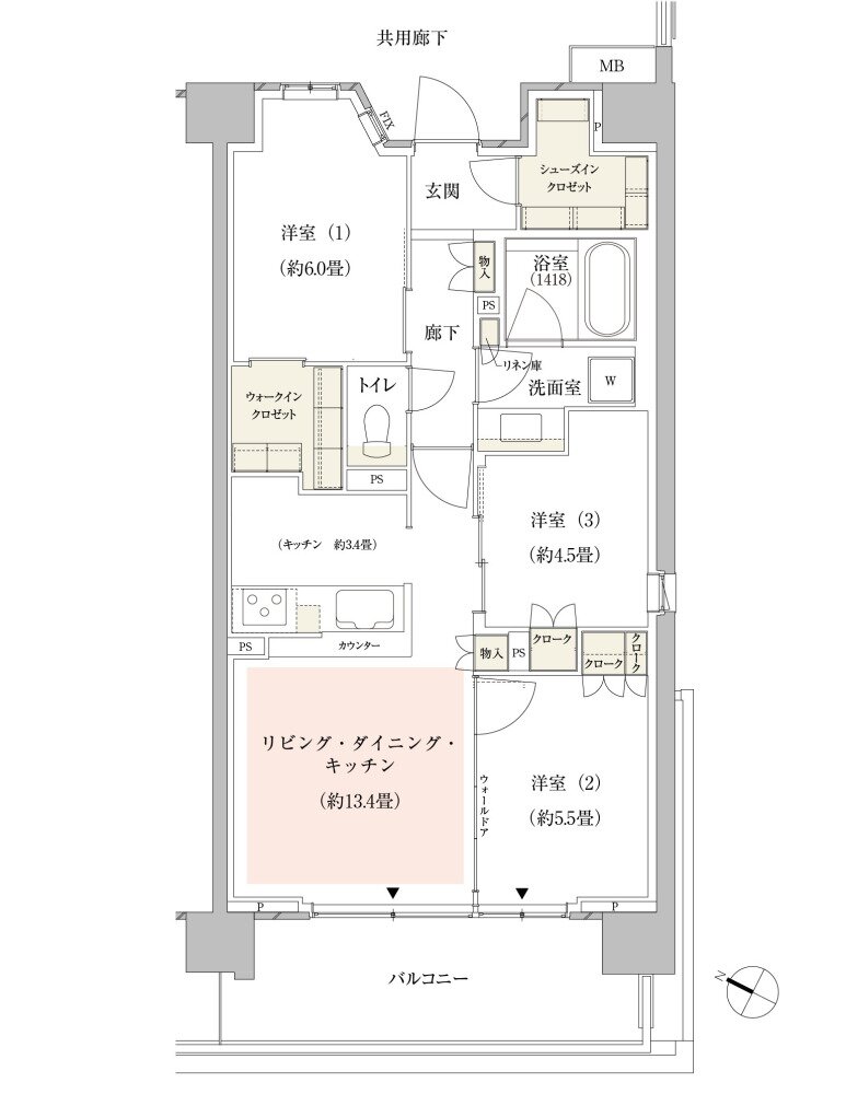 パークホームズ新川崎ザ・ガーデン 間取り 70Eタイプ