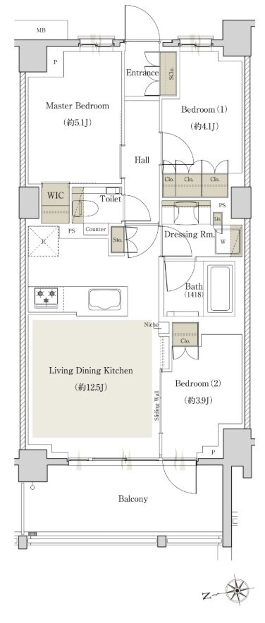 サンウッドテラス府中八幡町 間取り B type (2F)