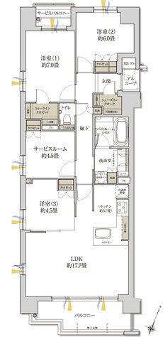 ワコーレ神戸本山ザ・グリーンアベニュー 間取り A3 TYPE