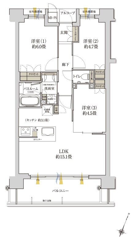 ワコーレ神戸本山ザ・グリーンアベニュー 間取り D2 TYPE