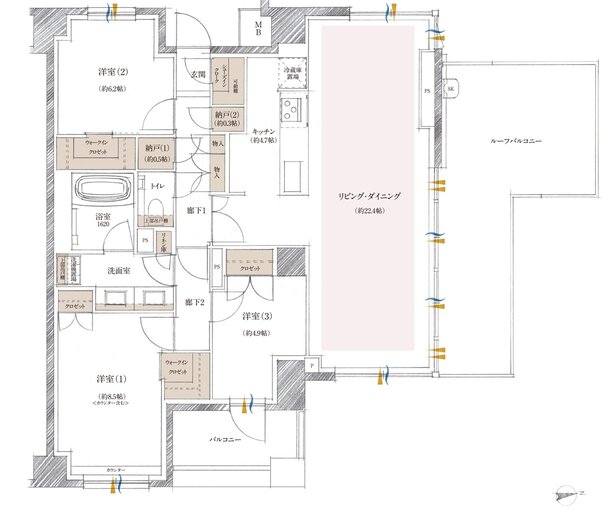 クレヴィア町屋レジデンス 間取り E2r type