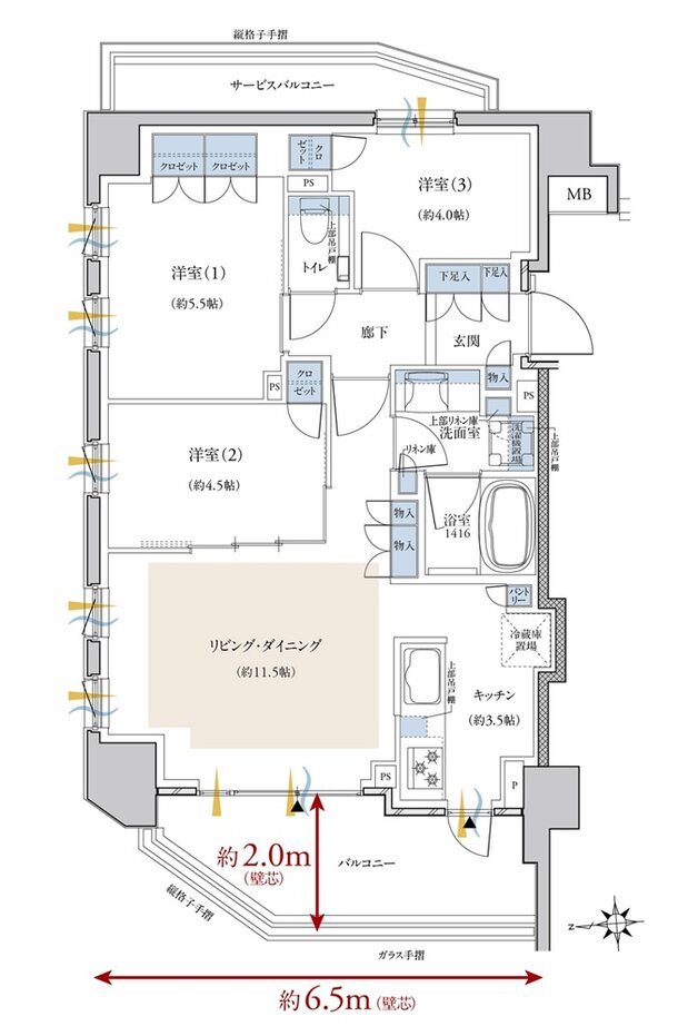 クレヴィア鶴見花月園公園 間取り A type【角住戸】