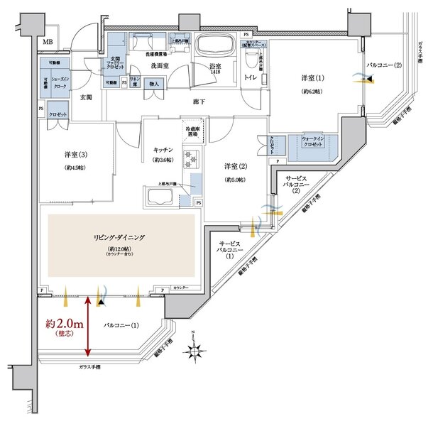 クレヴィア鶴見花月園公園 間取り I type【角住戸】