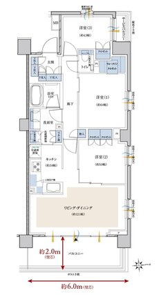 クレヴィア鶴見花月園公園 間取り L type【角住戸】