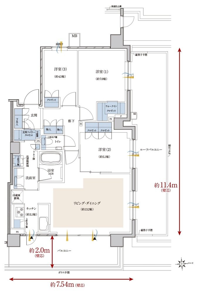 クレヴィア鶴見花月園公園 間取り N type【角住戸】