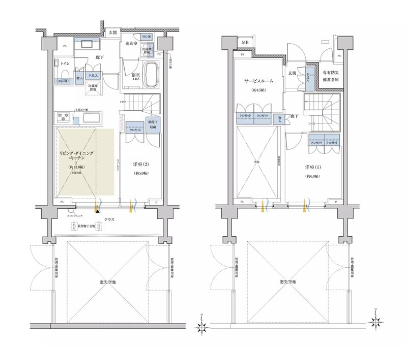 クレヴィア世田谷砧ザ・コート 間取り D type メゾネット (1・2階)