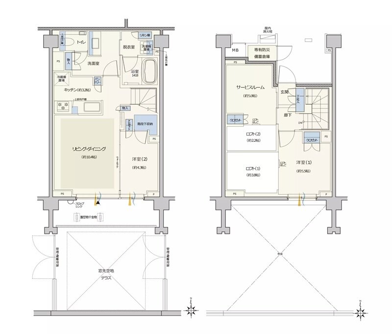 クレヴィア世田谷砧ザ・コート 間取り F type メゾネット (1・2階)