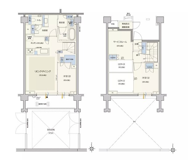 クレヴィア世田谷砧ザ・コート 間取り F type メゾネット (1・2階)