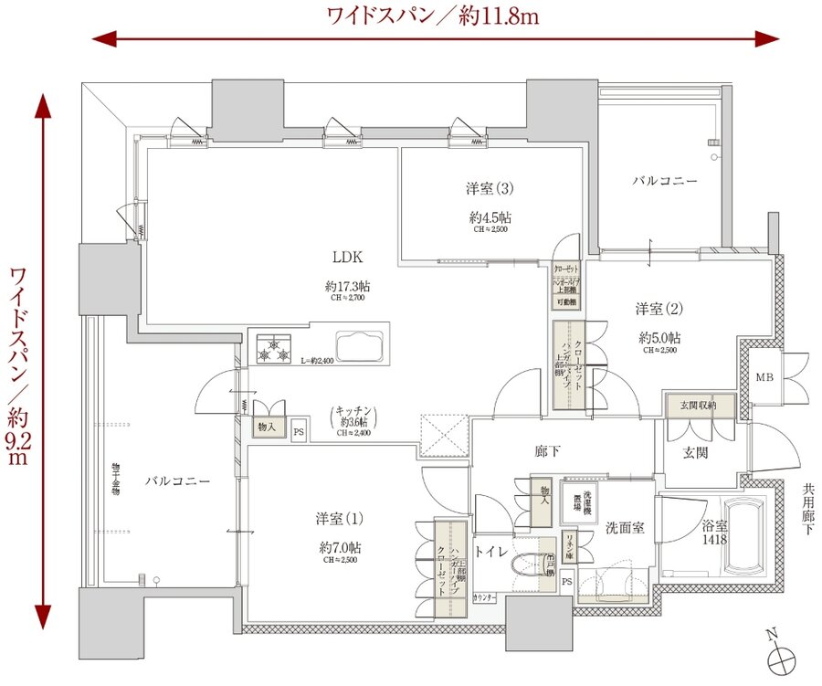 Tステージ フラッグス・ザ・トヨタ 間取り A1 TYPE（3階～15階）
