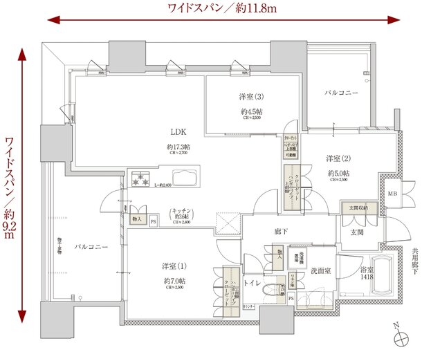 Tステージ フラッグス・ザ・トヨタ 間取り A1 TYPE（3階～15階）