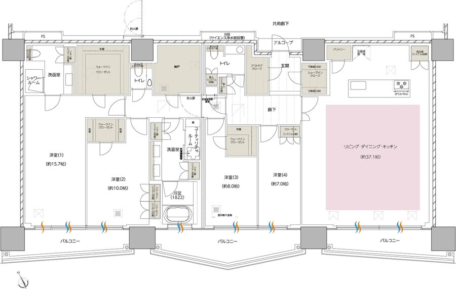 エスコンフィールドタワー 間取り PI TYPE（PENTHOUSE）