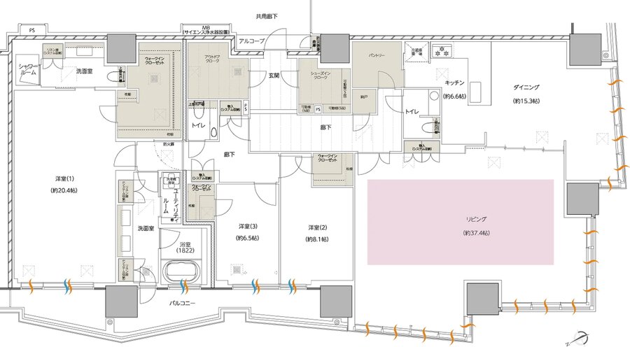 エスコンフィールドタワー 間取り PH′ TYPE（PENTHOUSE）