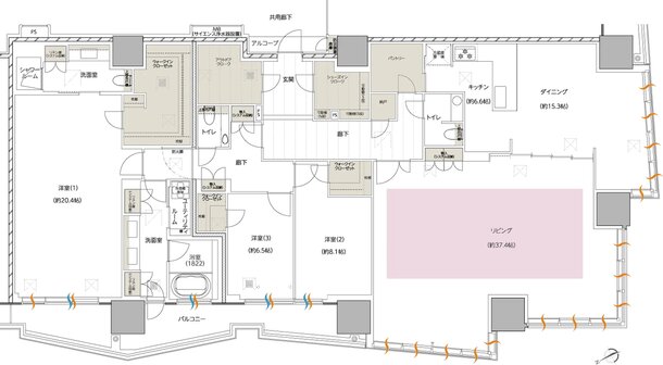 エスコンフィールドタワー 間取り PH′ TYPE（PENTHOUSE）