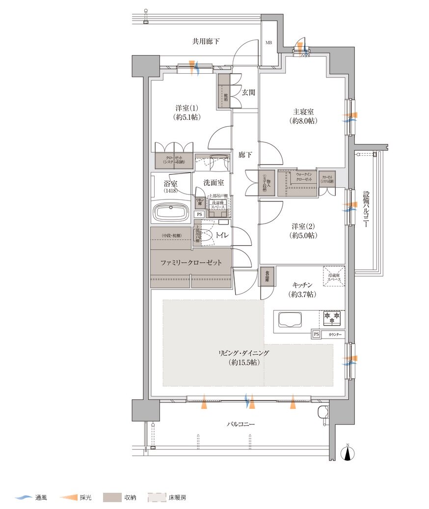 バンベール庄内通 ザ・レジデンス 間取り Hタイプ