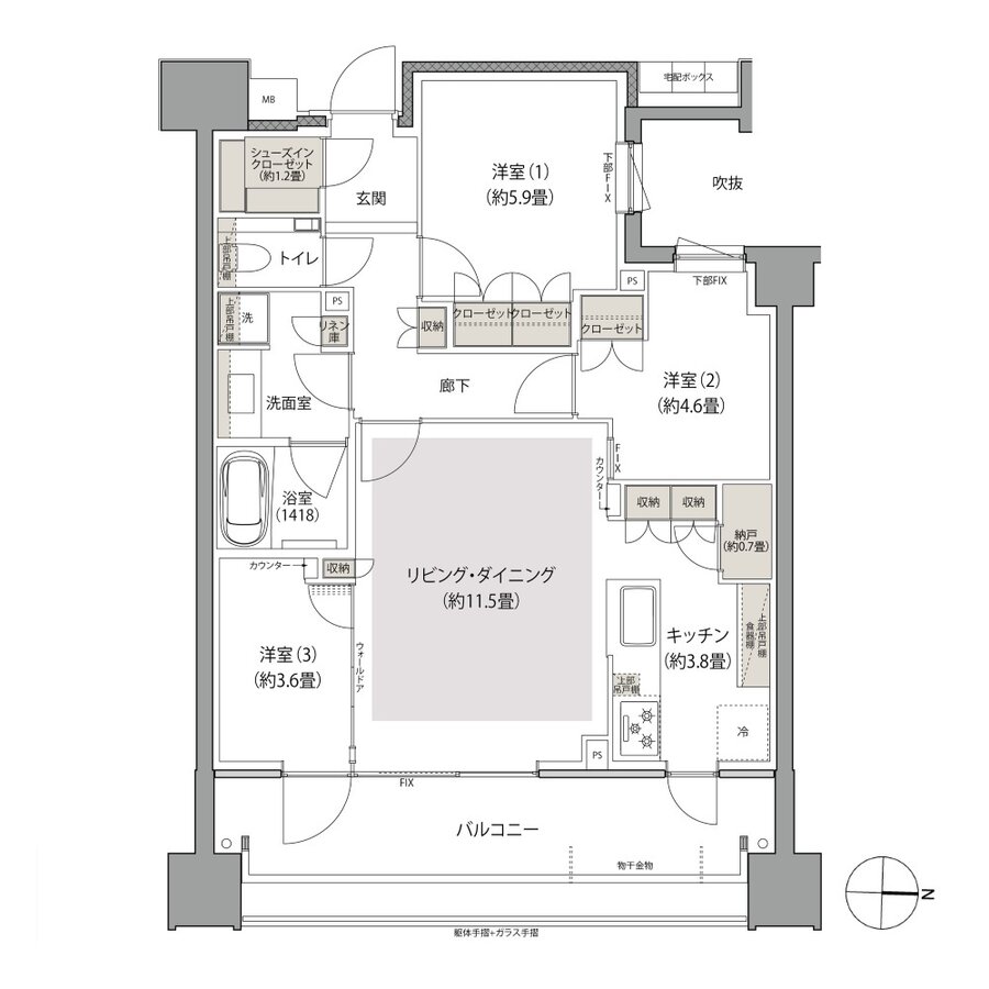 リーフィアレジデンス経堂 間取り B1' type