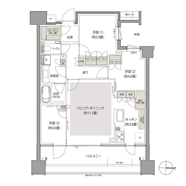 リーフィアレジデンス経堂 間取り B1' type