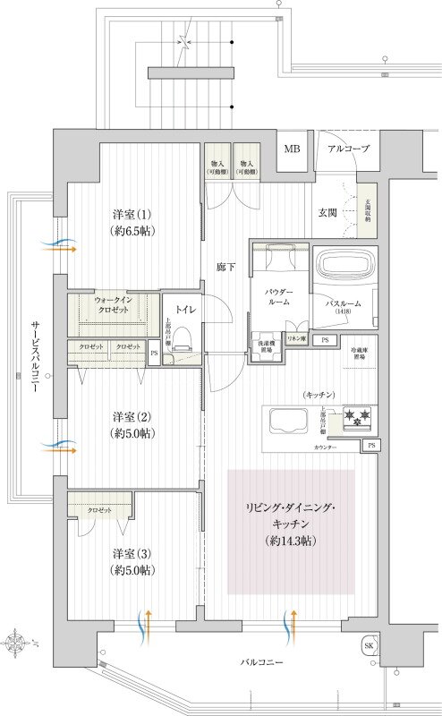 ソルプレサンス 南塚口フォレストフロント 間取り Aタイプ