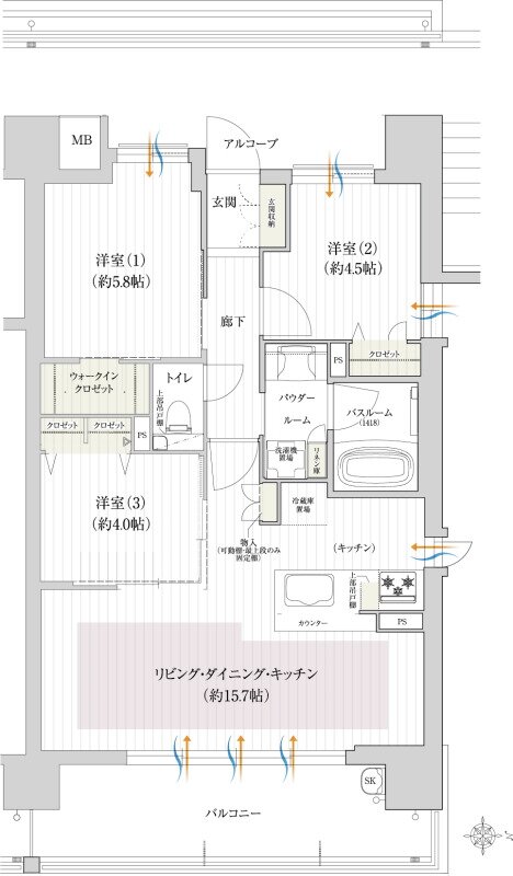 ソルプレサンス 南塚口フォレストフロント 間取り Fタイプ