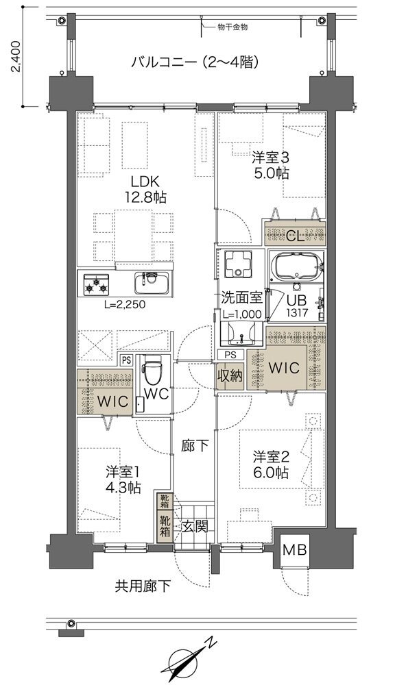 コンフォート ザ・プライム浦添港川 間取り D1タイプ