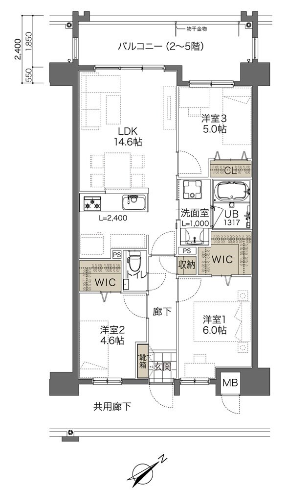 コンフォート ザ・プライム浦添港川 間取り Bタイプ