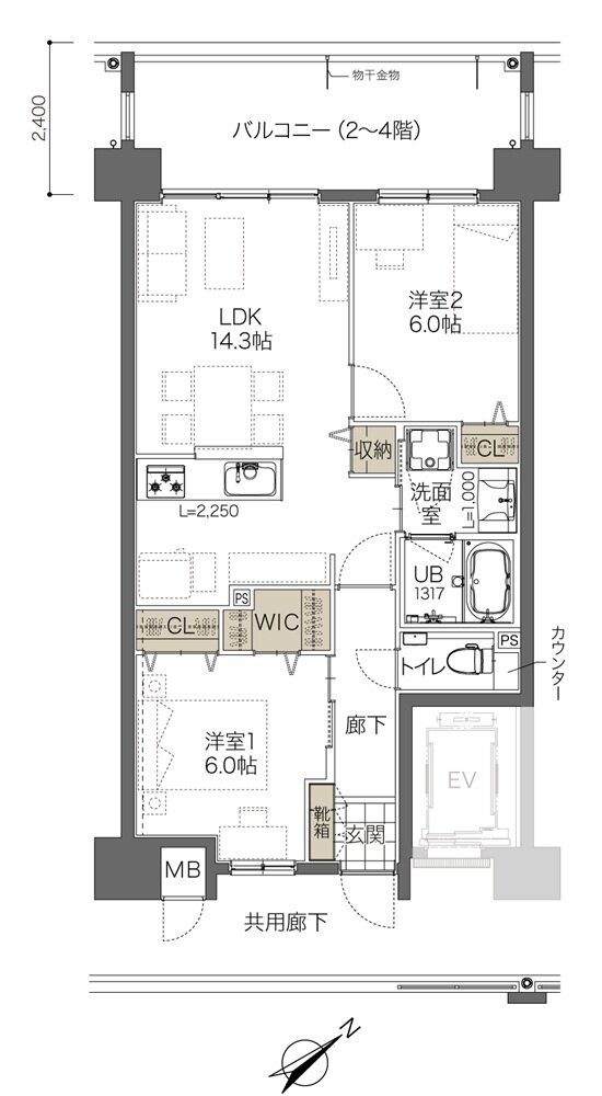 コンフォート ザ・プライム浦添港川 間取り E1タイプ