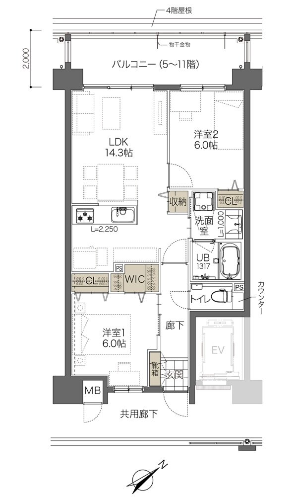 コンフォート ザ・プライム浦添港川 間取り E2タイプ