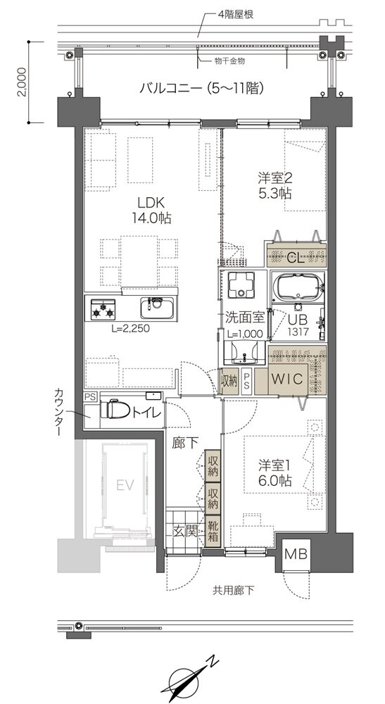 コンフォート ザ・プライム浦添港川 間取り F2タイプ
