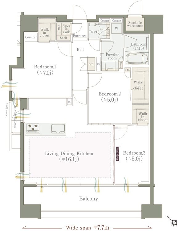 クリオ福岡博多セントラルマークス 間取り Aタイプ