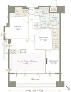 クリオ福岡博多セントラルマークス 間取り Aタイプ