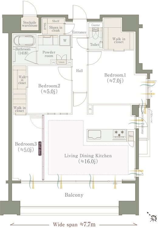 クリオ福岡博多セントラルマークス 間取り Bタイプ