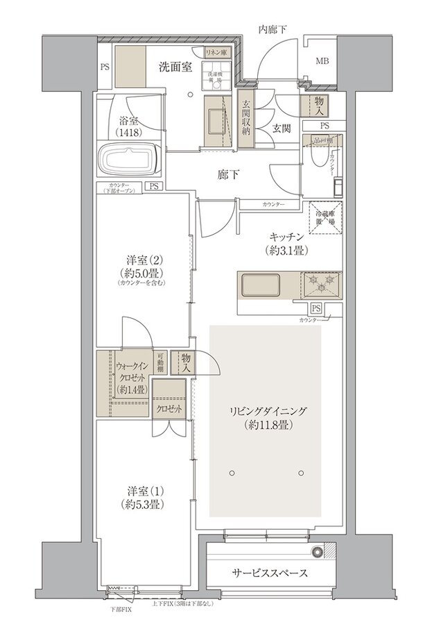 デュオヒルズ京都四条烏丸 間取り Bタイプ
