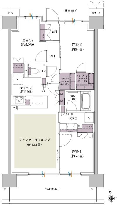 ザ・パークハウス 北綾瀬 間取り S-70A type(BASIC)