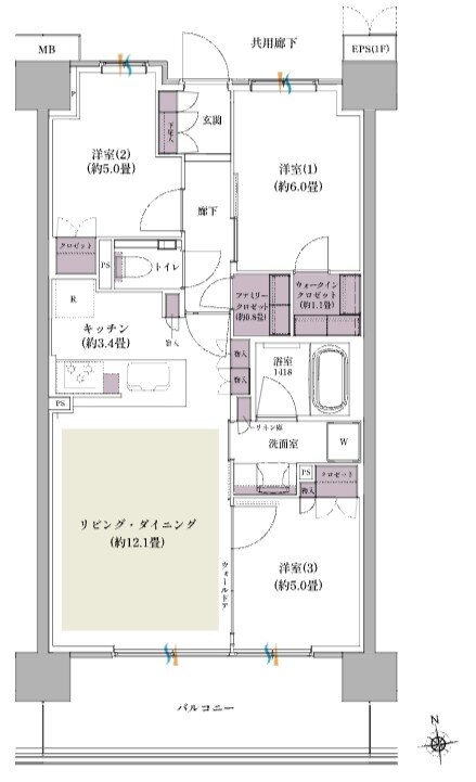 ザ・パークハウス 北綾瀬 間取り S-70A type(BASIC)