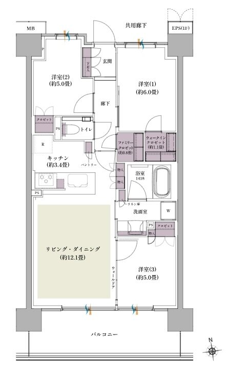 ザ・パークハウス 北綾瀬 間取り S-70A type（BASIC）